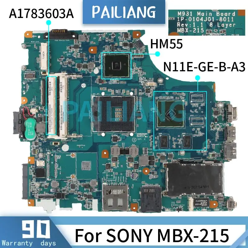 Placa-mãe do Portátil para Sony Mbx215 Notebook Mainboard Completo Testado A1783603a 1p0104j018011 Hm55 N11m-ge1-b-a3 - Imagem 3