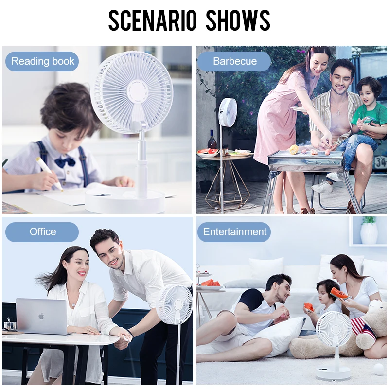 ポータブル折りたたみ式ファン,ワイヤレス充電式USBリモコン付き