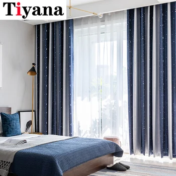 

Navy Shiny Stars Jacquard Children Cloth Curtains For Kid's Bedroom Living Room Coffee Blackout Cortinas Panels JK126Y