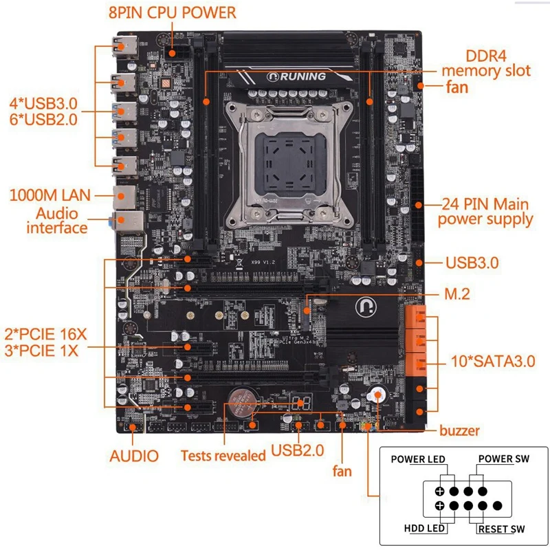 X99 Lga2011 3 материнская плата для Intel I7 E5 V3/E5 V4 4 канальный Ddr4 64G Ram Nvme Ssd M.2 Sata3.0 Usb3.0