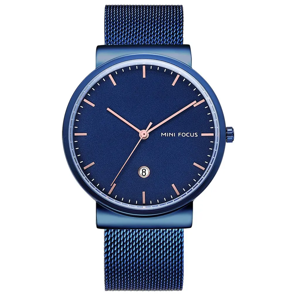 

Dark Blue Shell Mesh Belt With Calendar Quartz Watch Simple Watch Waterproof Casual Wrist Watch For Men And Women