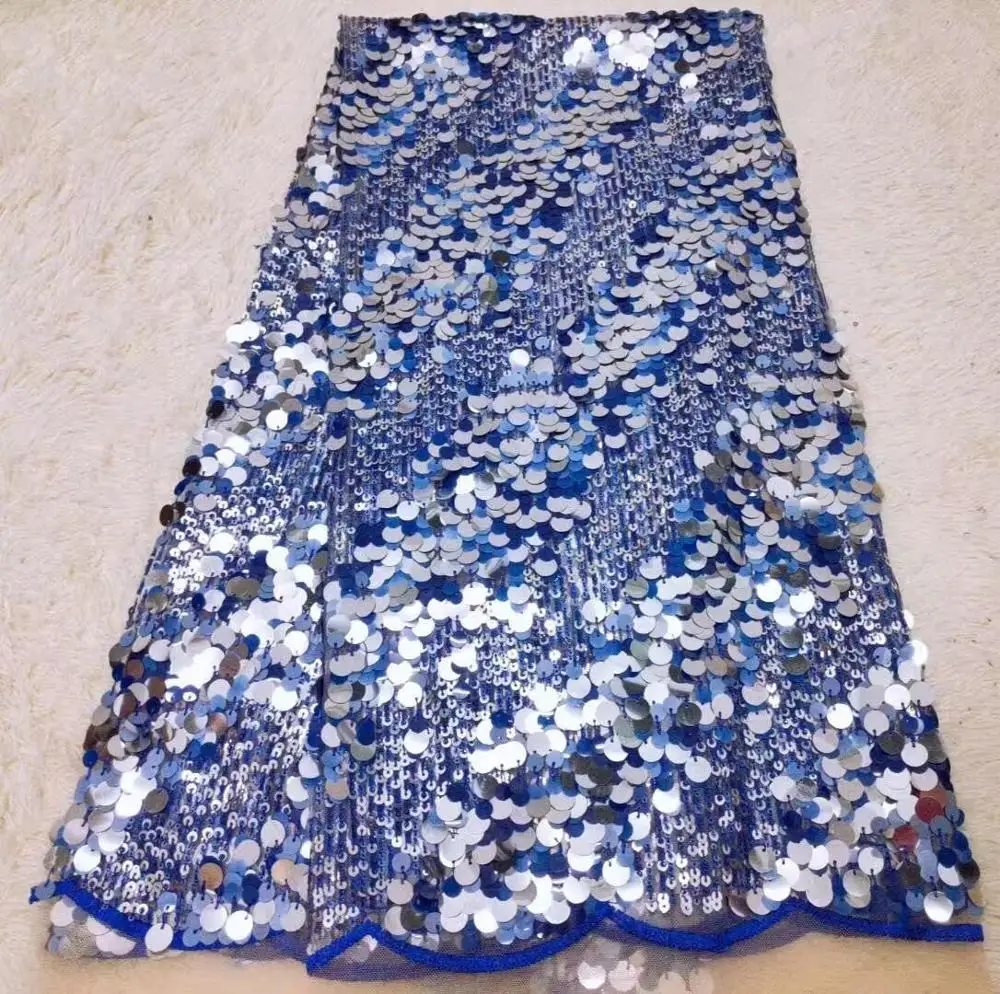 BLUE 2019 high quality sequence French Nigerian sequins net lace African tulle mesh fabric for dress 5 yards/lot | Дом и сад