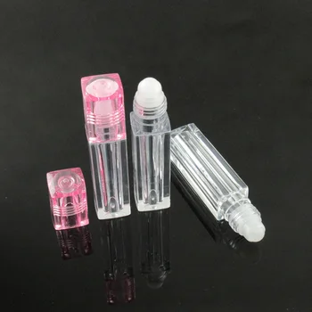 

500pcs/lot TM-LO6125 pink-cap 6.5ml square transparent plastic AS lip gloss tube empty lip oil bottles with roller applicator