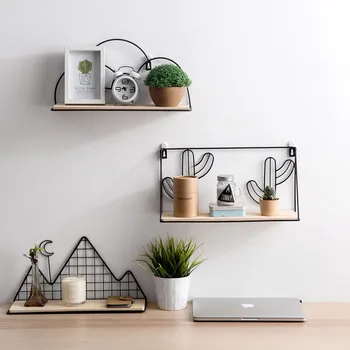 

OTHERHOUSE Iron Hanging Wall Shelf Storage Rack Flower Pots Holder Art Creative DIY Bookshelf Wall Organizer Home Decoration