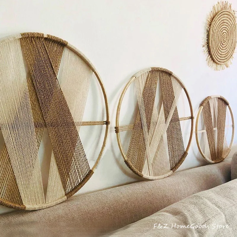 Creative Wooden Round Cotton Wall Decoration Macrame Wall Hanging Tapestry Hand Woven Nordic Simple Style For Room House Decor