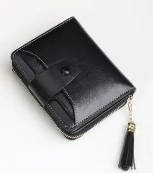 Black Короткий кожаный женский клатч, кошелек, кошелек для монет, Дамский бренд, воск, масло, натуральная кожа, Женский кошелек, большие карты, сумка для денег - Цвет: Black