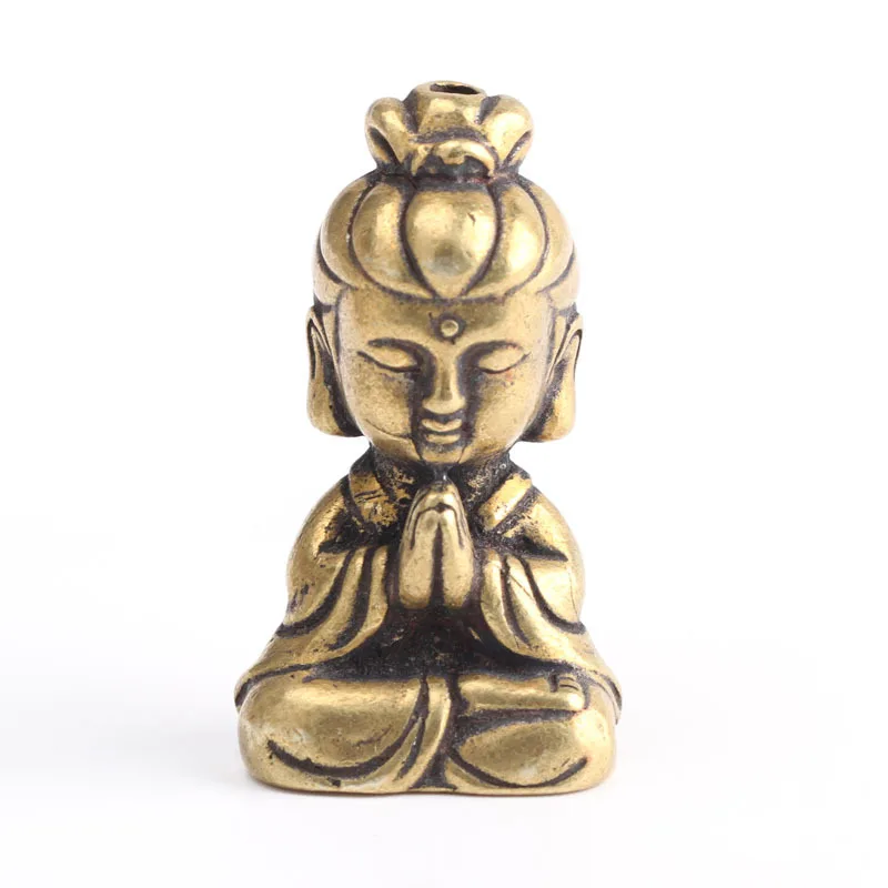 Guanyin Buddha Мини медная статуя Гуаньинь Будды маленький автомобиль орнамент домашние декоративные предметы религиозные скульптуры гостиная настольные украшения - Цвет: Guanyin Buddha