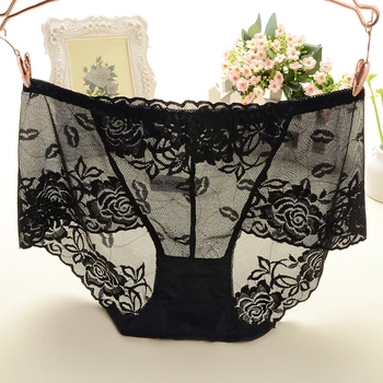 

BABEICUI Sexy Panties For Women Black White Lace Floral Flower Underwear Briefs Thin Hollow Panties Elastic Underwear