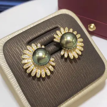 

D525 Pearl Earrings Fine Jewelry Round 7-8mm Nature Fresh Water Peacock Green Black Pearls Stud Earrings for Women Presents