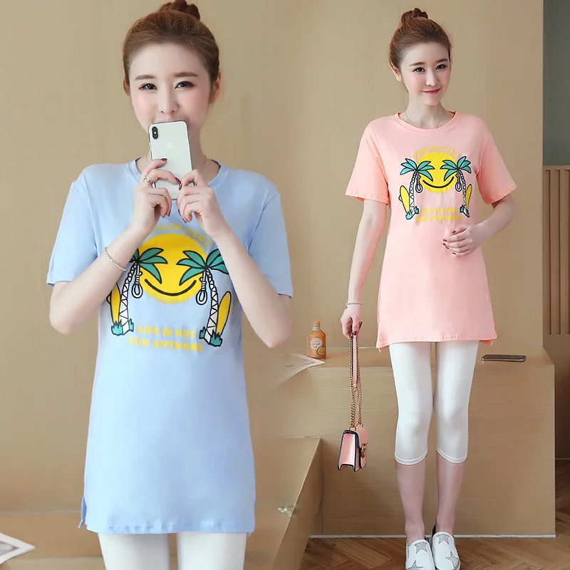 

Maternity Clothes 2019 Summer New Style Cartoon Printed Pregnant Women Mid-length Loose And Plus-sized Short Sleeve T-shirt Dres