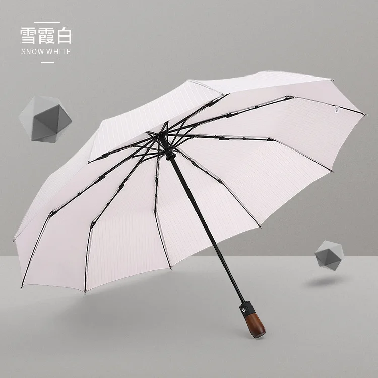 Полностью автоматический зонт, деревянная ручка 10 K, ветрозащитный зонт, складной зонт, мужской высококачественный деловой зонт - Цвет: White