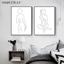 Linha de Desenho Corpo Da Mulher Sexy Cartaz Da Arte Abstrata Da Parede Da Lona de Impressão Preto Branco Minimalista Pintura Decorativa Imagem Home Decor(China)