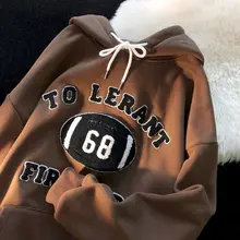 

Preppy Style Baseball Hoodie Embroidery Hooded Pullovers Sweatshirts Men Women Loose Couple Streetwear Y2k Oversized Hoodies