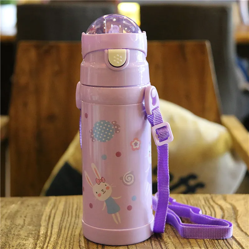 400 мл детская бутылочка для кормления, чашка для воды для детского питья, термос, милый подарок для новорожденных, школьников - Цвет: Фиолетовый