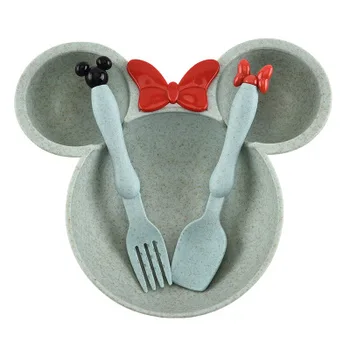 

1/set Baby Divided Wheat Straw Plate -Cartoon Portable Non Slip Child Feeding Plate Bowl Babies and Kids BPA Free Baby Dinner