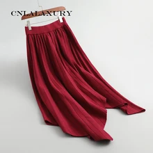 Для женщин юбка осень-зима теплое вязаное юбка с высокой талией в европейско-американском стиле, стильная и легкая плиссированная юбка однотонной расцветки saia