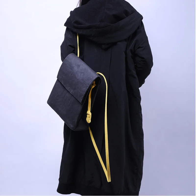 [BXX] Ретро Специальная Черная цветная крафт-бумага хит цвета двойные ремни высокой емкости Водонепроницаемый легкий рюкзак женщина LM612