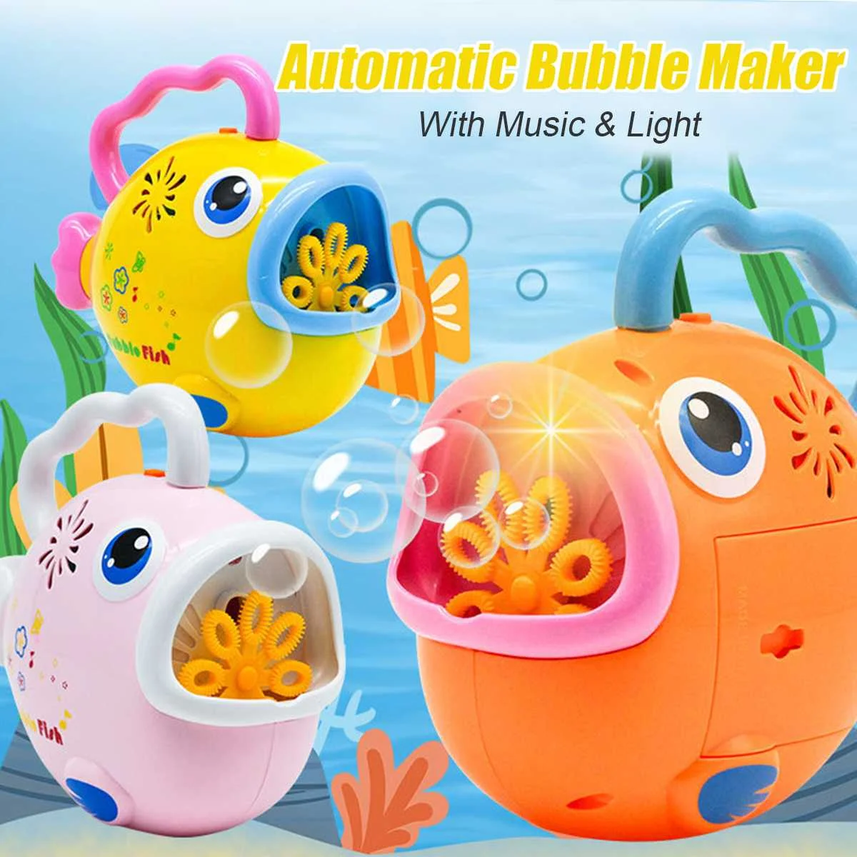 

Automatic Bubble Machine Fish with Music Light Electric Bubble Maker Baby Kids Outdoor Swimming Bathtub Soap Handle Toy Gift