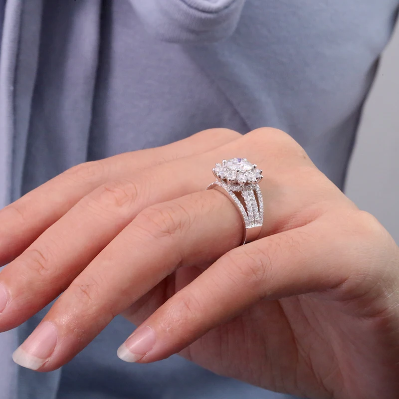 Роскошное 18 к белое золото 6,5 мм 1.0ct Подсолнечник Муассанит алмаз обручальное кольцо для женщин ювелирные украшения D Цвет Муассанит кольцо