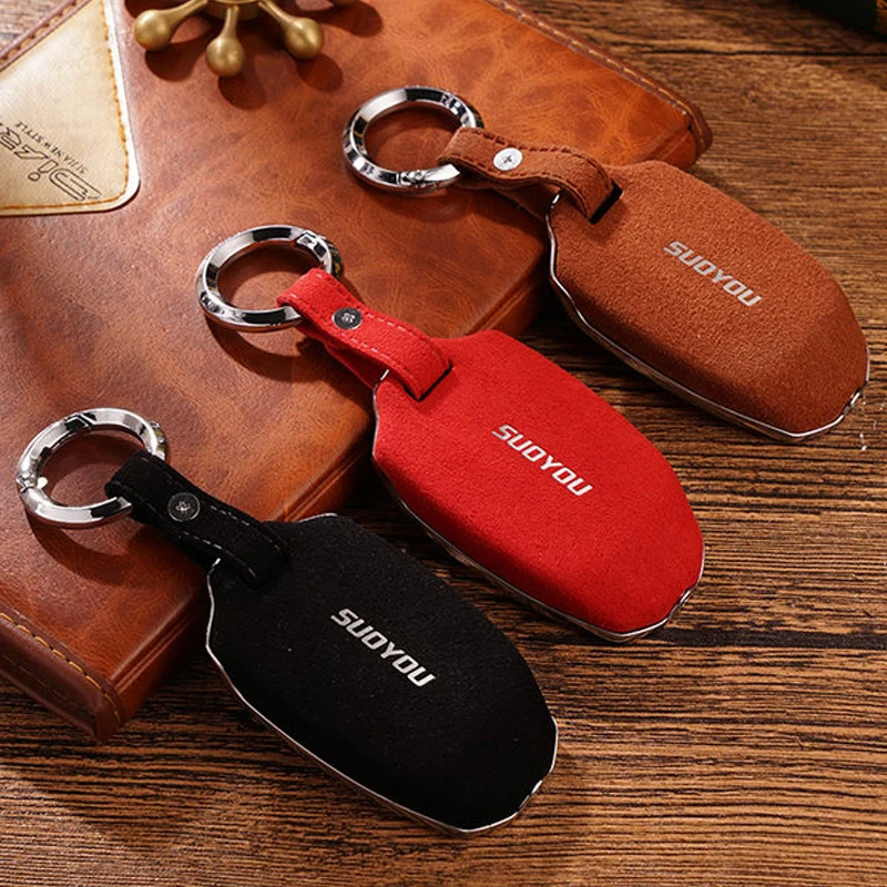 Genuine Leather Galvanized Alloy Car Key Case Cover For LYNK&CO 01 02 03 Geely Auto