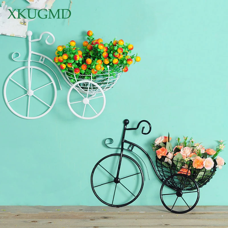 Ferforje bisiklet duvar asılı çiçek sepeti süspansiyon çiçek düzenleme  konteyner ev duvar süsü dekorasyon|Heykelcikler ve Minyatürler| - AliExpress