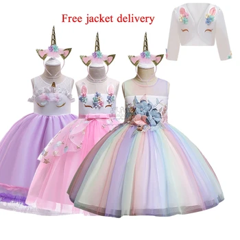 

New Elsa Unicorn Dress for Girls Christmas Ball Gown Baby Princess Birthday Girl Dresses for Party Costumes Children Clothing