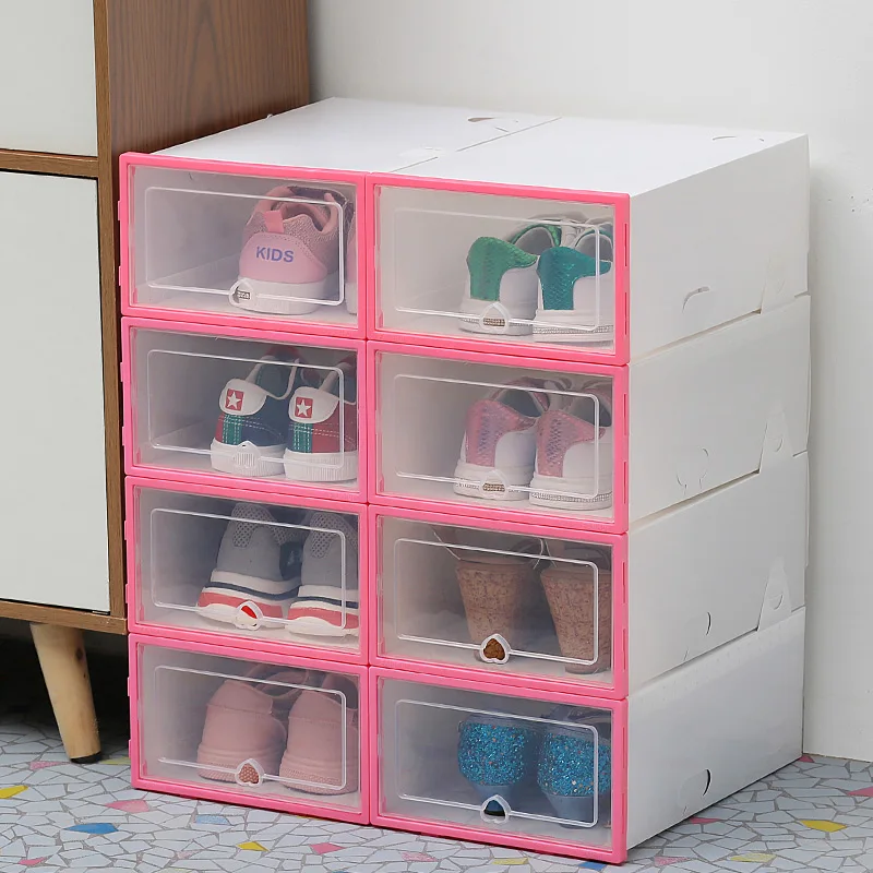 8 упаковок прозрачная коробка для обуви Пылезащитная коробка для хранения может быть наложена комбинированный шкаф для обуви раскладушка органайзер для обуви - Цвет: 33X23X14cm pink 8