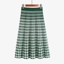 Осенне-зимняя вязаная юбка женская Новая Мода Зеленые яркие шелковые средней длины эластичные большие качели плиссированные женские юбки