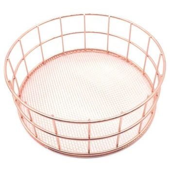 

New Nordic Style Rose Gold Iron Storage Basket Wire Storage Bin Stackable Makeup Organizer Jewelry Sundries Storage Tray