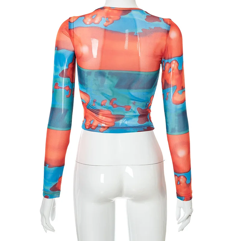 Y2K Mesh Top Women Streetwear Long Sleeve Graphic Tee See Through O Neck Tops Slim Anime T-shirt Sexy Crop Top Women Clothing Y2K Mesh Top Women Streetwear Long Sleeve Graphic Tee See Through O Neck Tops Slim Anime T-shirt Sexy Crop Top Women Clothing