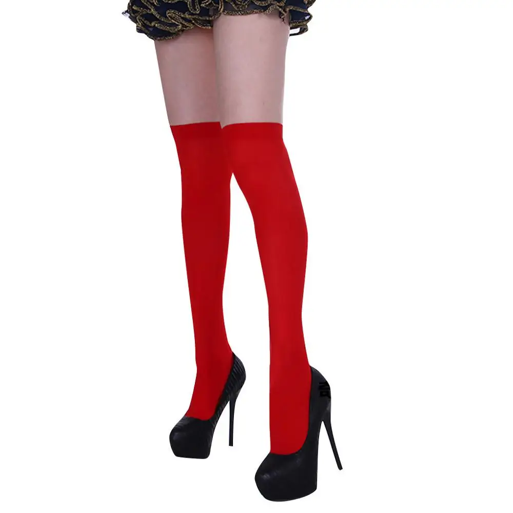 Сексуальные черные, красные, синие, розовые, зеленые облегающие высокие чулки Женские однотонные длинные тонкие чулки выше колена без штанов# D - Цвет: Красный