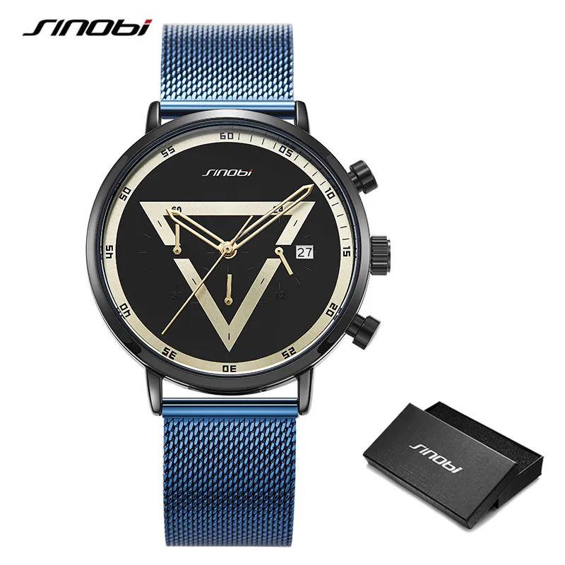 

SINOBI Creative Design Man Triangle Chronograph Watch Fashion Men's Multifunction Quartz Wristwatches relogio masculino Sports