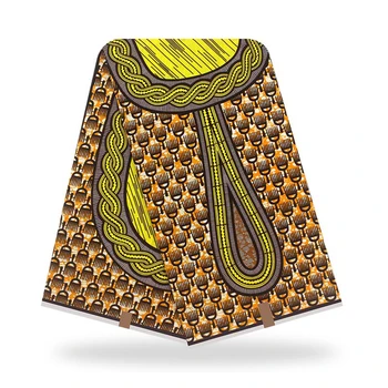 

Yellow african wax printed cotton fabric ankara printed wax fabric for clothes making Y-307