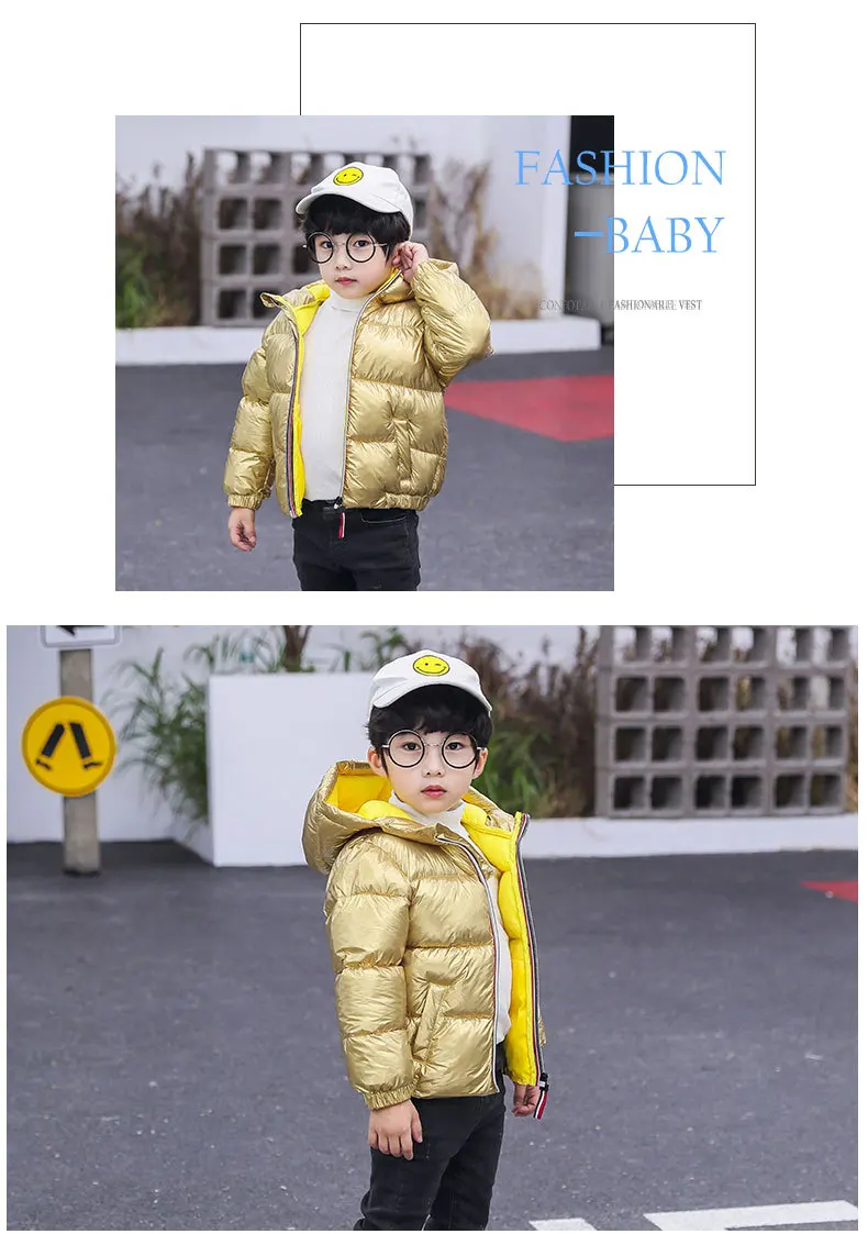 Autumn Winter Children's Down Cotton Clothing Uniex Gloosy Thickened Hooded Coat Kids Outwear Parkas Jacket Coat