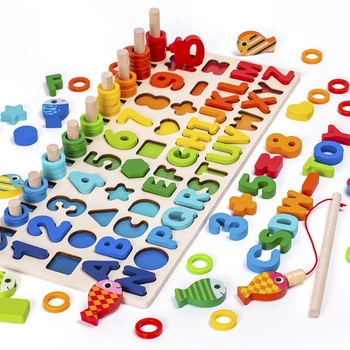 3D Wooden Toys Montessori Magnetic Fishing Digital Shape Matching Blocks Educational Toys For Children Busy Board Math Preschool 1