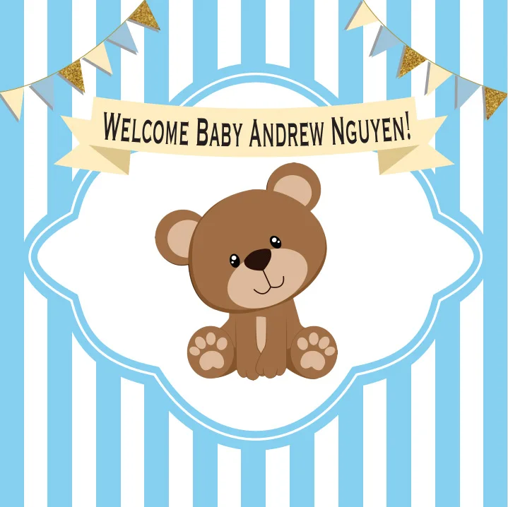 8x8FT Добро пожаловать Baby Shower вечерние плюшевого медвежонка в полоску чехол типа