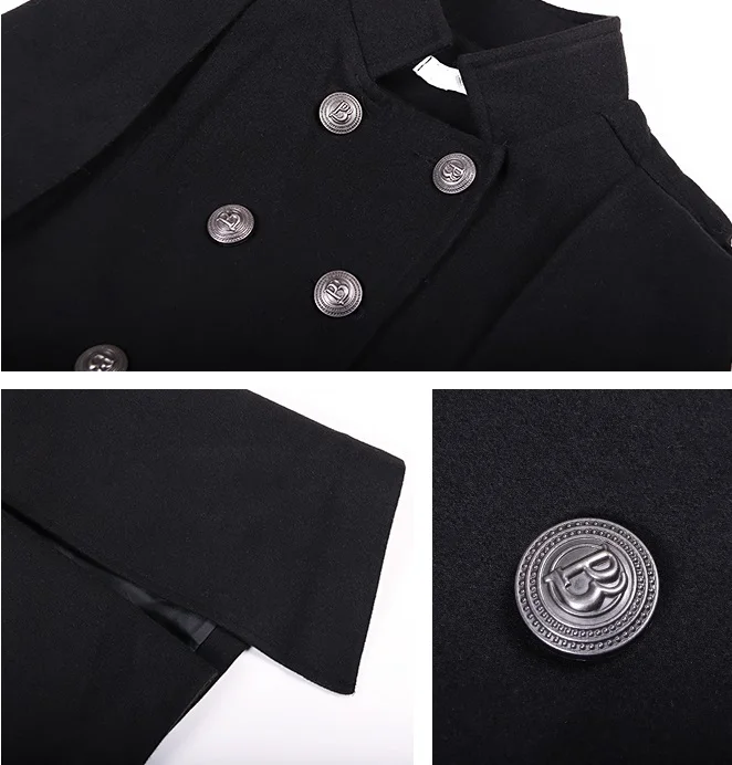 [EWQ] New Autumn High Quality Stand Collar Double Breasted Loose Sleeveless Cloak Coat Women Fashin Tide AH55301BL