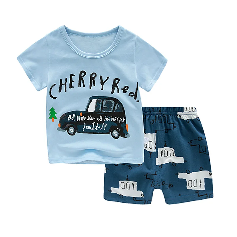Летний детский пижамный комплект для девочек; Пижама с единорогом из мультфильма; детская футболка с короткими рукавами+ шорты; комплект одежды; одежда для сна для маленьких мальчиков - Цвет: S-16