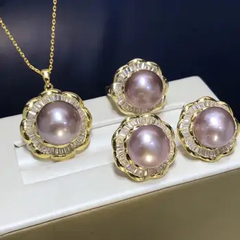 

D322 Pearls Sets Fine Jewelry Natural 11-13mm Fresh Water Purple Pearls Female's Jewelry Sets for Women Fine Presents