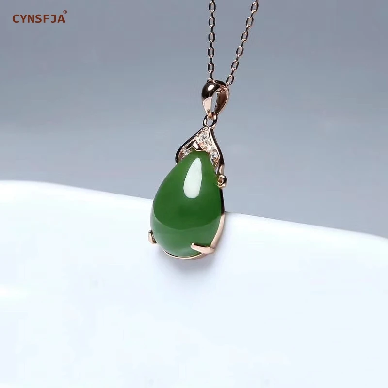 CYNSFJA Реал Certified(Hetian) нефрита Jade Jasper 925 пробы Серебряное кольцо ювелирные украшения зеленый нефритовый кулон высокое качество лучшие подарки