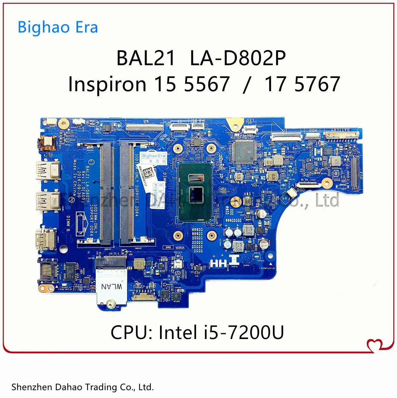 BAL21 LA-D802P MB For DELL 15 5567 17 5767 Laptop Motherboard With I5-7200U CPU DDR4 100% Fully Tested CN-0DG5G3 0DG5G3 DG5G3 | Компьютеры