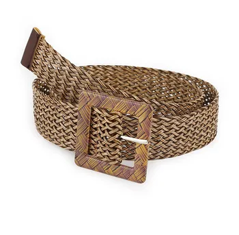 

2019 Fashion Woven Belt for Women Jeans Dress Pants Solid Color Waist Belt Hollow Ethnic Style Square Buckle Wild Decor Belt