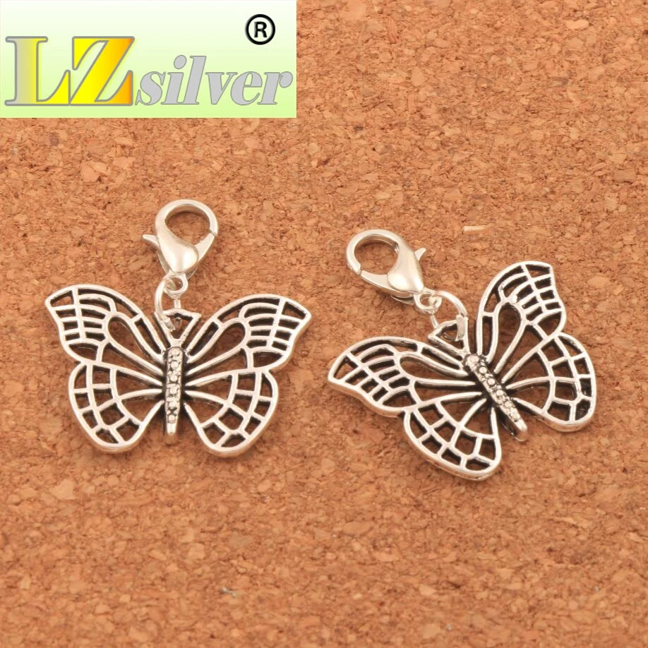 Hollow Butterfly Animal Clasp European Lobster Trigger Clip On Charm Beads 25.5x31mm 100PCS Zinc Alloy C1130