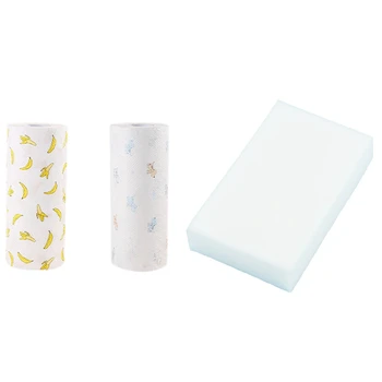 

20Pcs ic Multi Sponge Clean Foam Cleaner Eraser & 2 Roll Disposable Rag Dish Towel Oil Water Uptake Scouring Pad