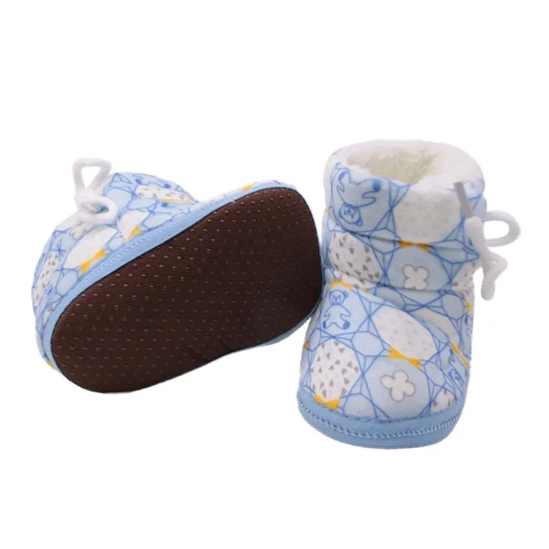 Ботинки для новорожденных с принтом; зимние ботинки для маленьких мальчиков и девочек; удобные теплые ботинки на меху