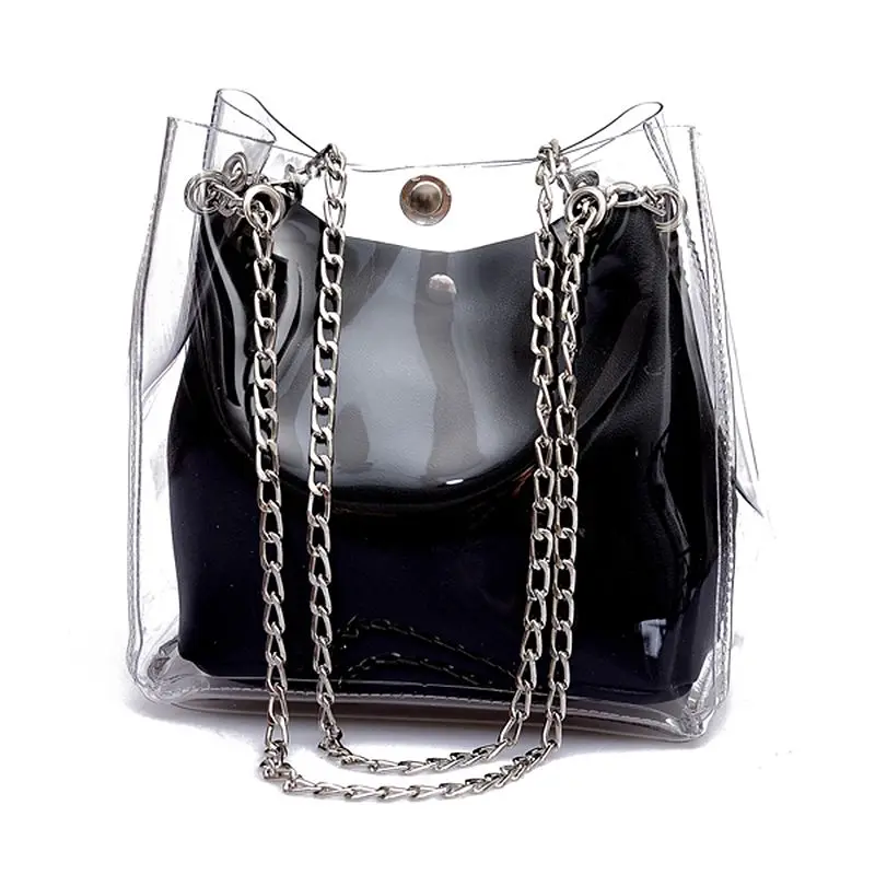 

BEAU-Women Small Bucket Bags Plastic Transparent Totes Composite Chain Bag Female Mini Jelly Handbags