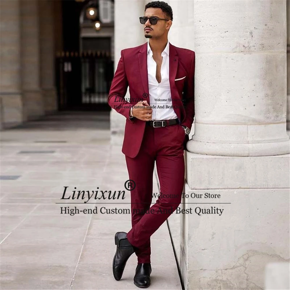 Handsome Burgundy Mens Suit Slim Fit 