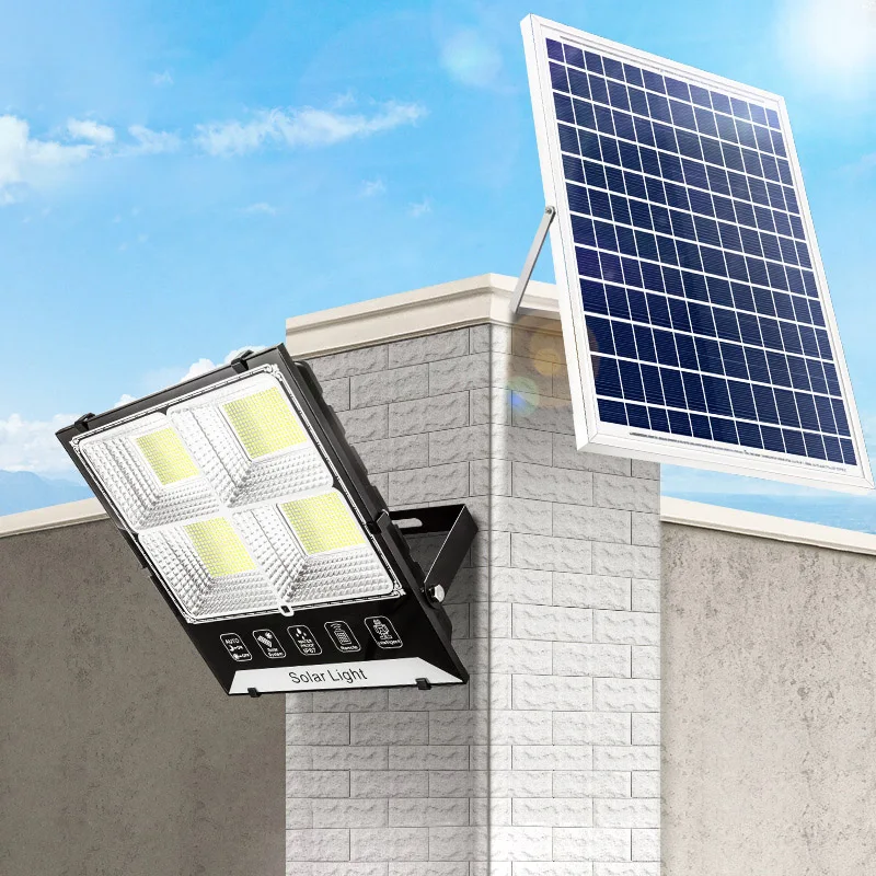 US $72.68 180200300400500W LED Solar Light Outdoor IP65 Waterproof Foursided Solar Cell Floodlight Garden Street Pathway Wall Lamp