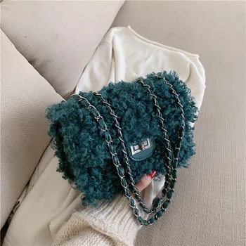 

NEW High Quality Lamb Cashmere Small Square Bag Female New Fashion Stitching Casual Temperament Shoulder Messenger Crossbody Bag