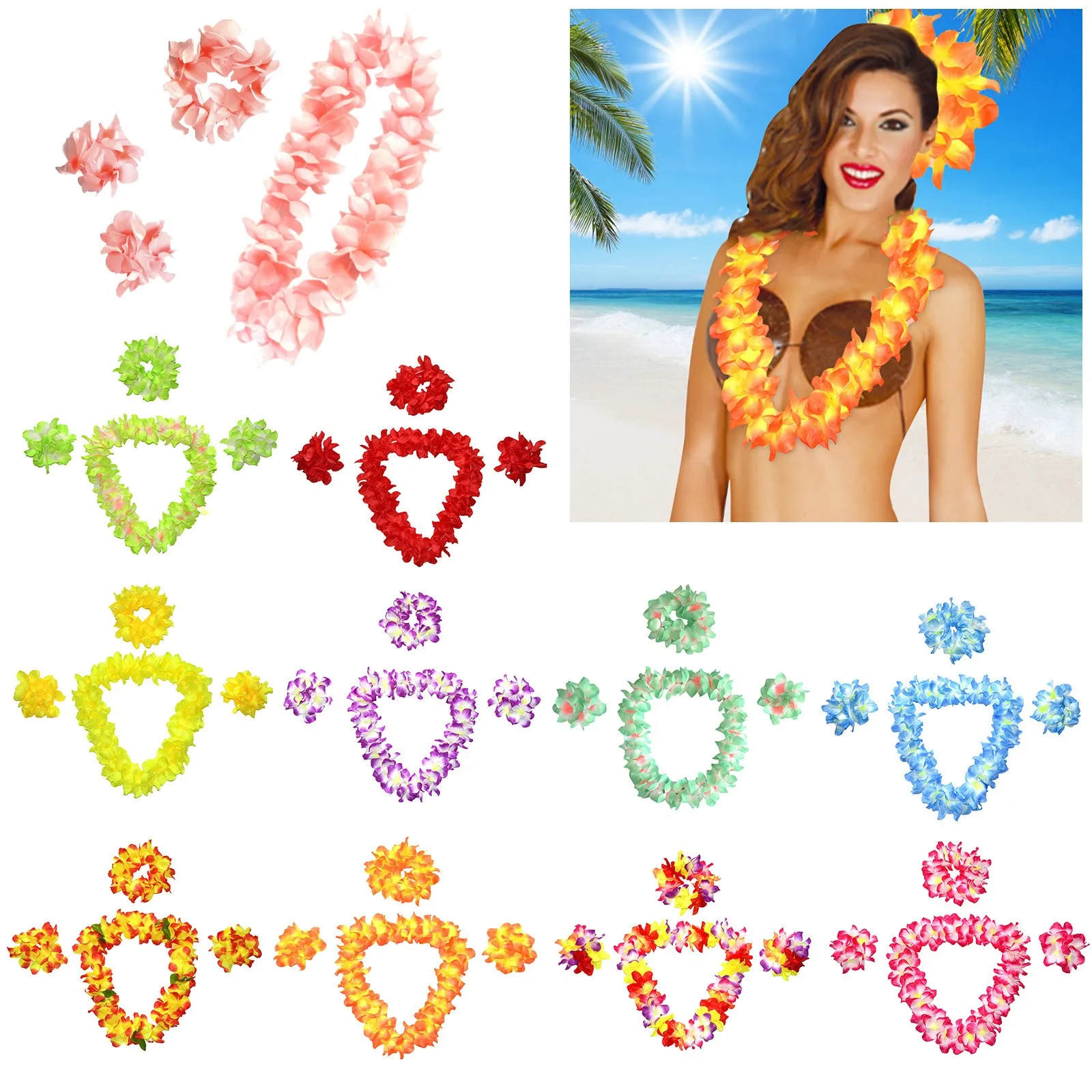 4 шт./компл. Гавайские цветы ожерелье повязка на голову гирлянда свадебные